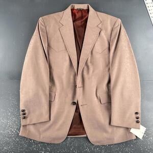 VTG Pagano West Blazer Men 44R Honey Brown Sueded Polyester El Paso USA NWT